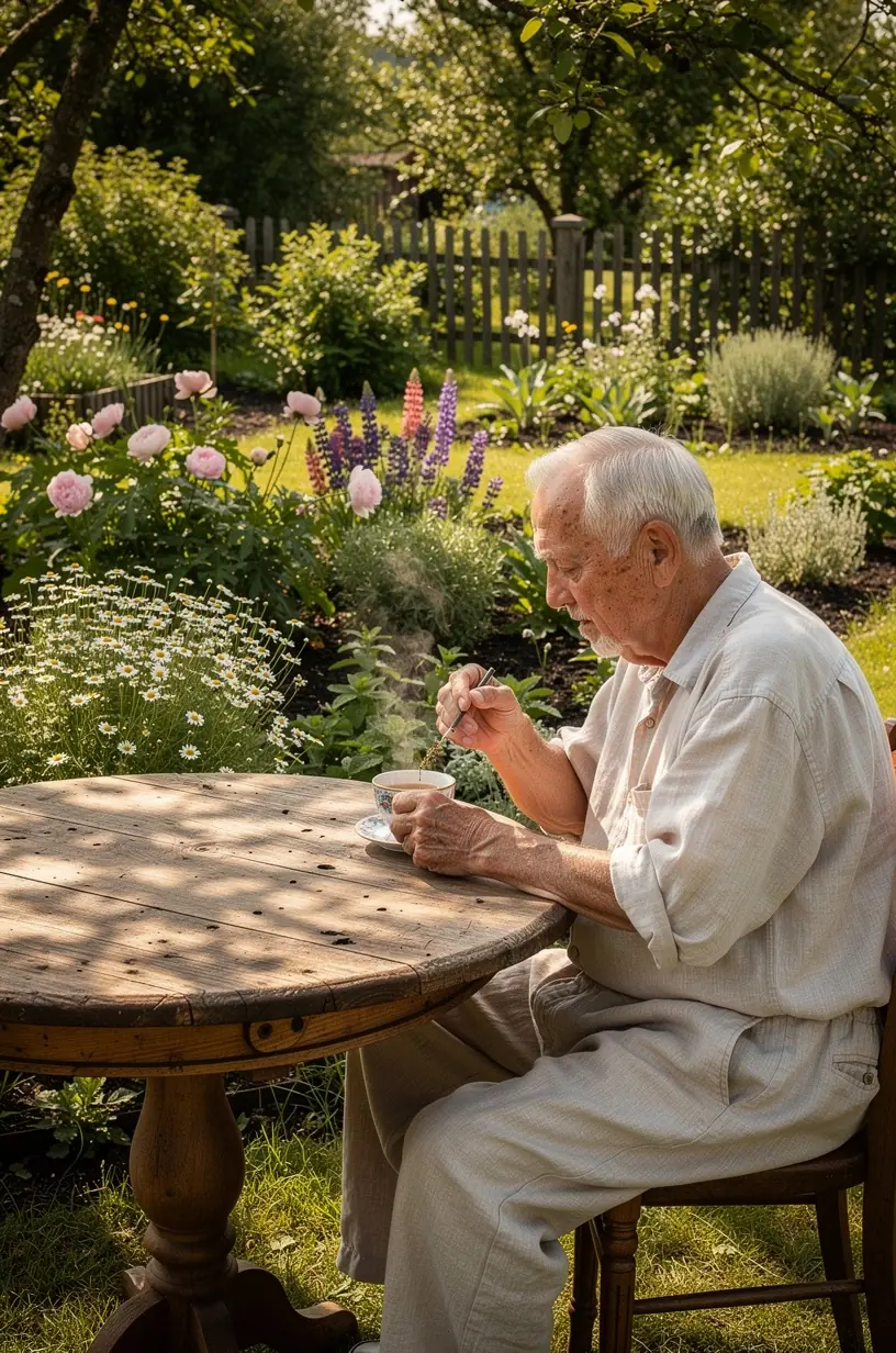 Arbatos lapeliai ir žolelės, išdėliotos natūralioje aplinkoje, skatinančios sveikatingumo ritualus namuose.